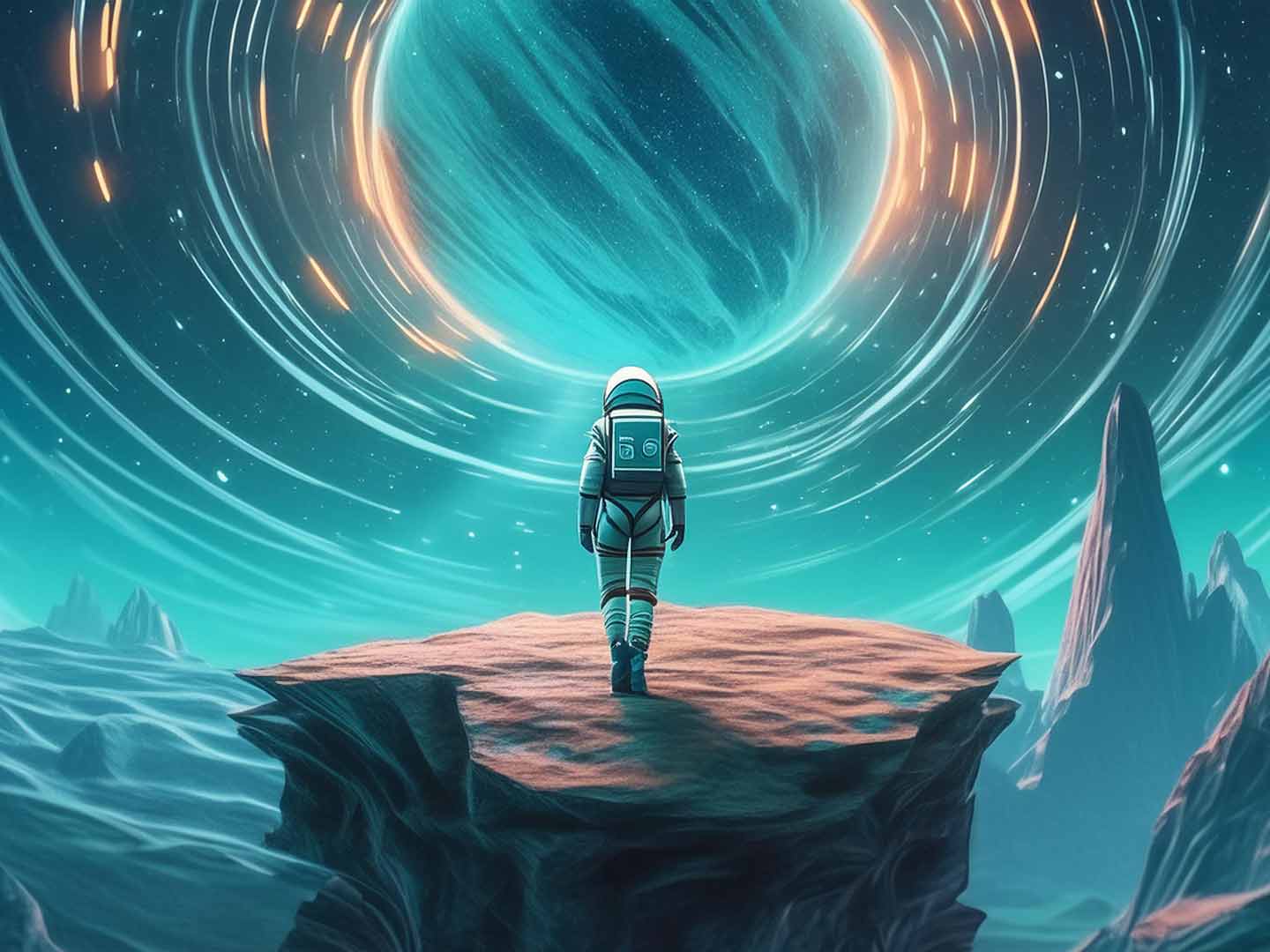 astronauta che fa una passeggiata nello spazio - designer