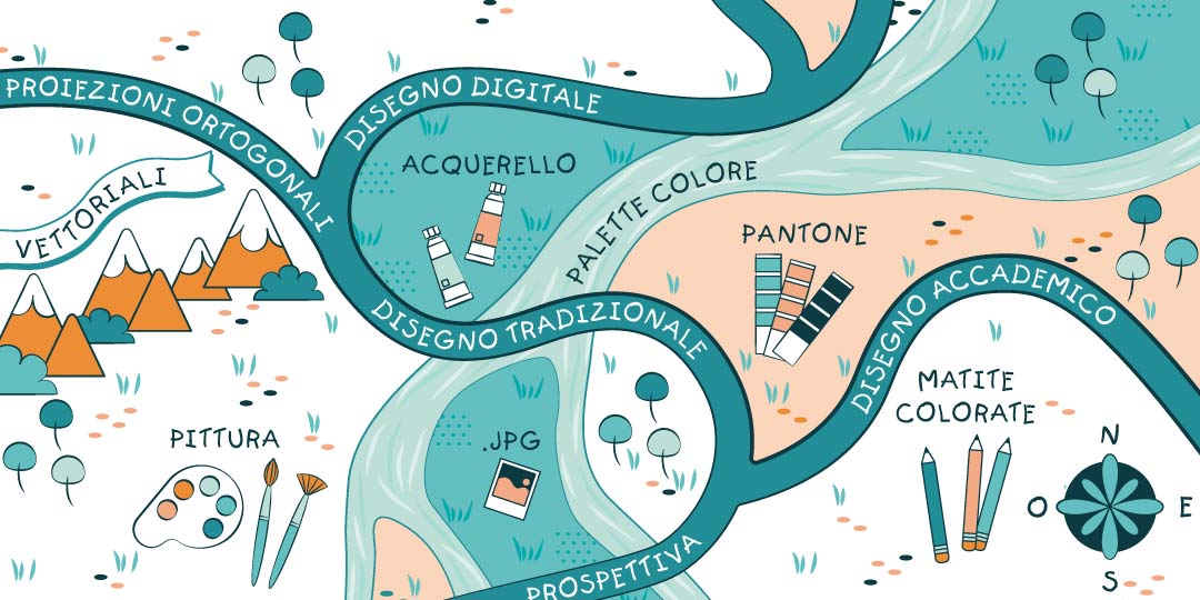 segno-di-silvia-studio-di-illustrazione-grande cartina con strade e luoghi ispirati al disegno - studio di illustrazione