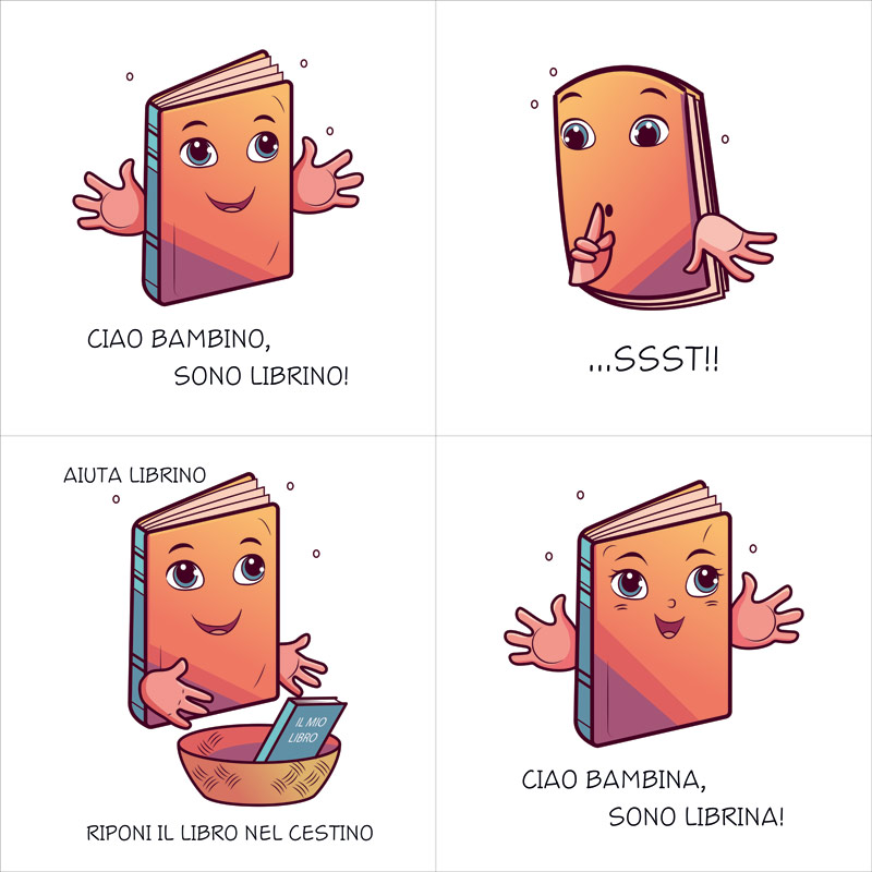 Illustrazione digitale di un libro con con un volto sorridente